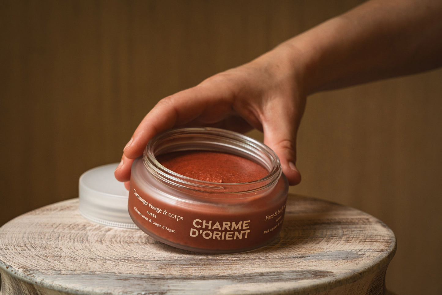 Face and Body Scrub with Pink Crystals and Argan Shell